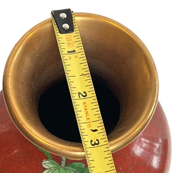 Vintage Chinese Cloisonne Enamel Floral & Bird Vase 9" - Picture 7 of 9